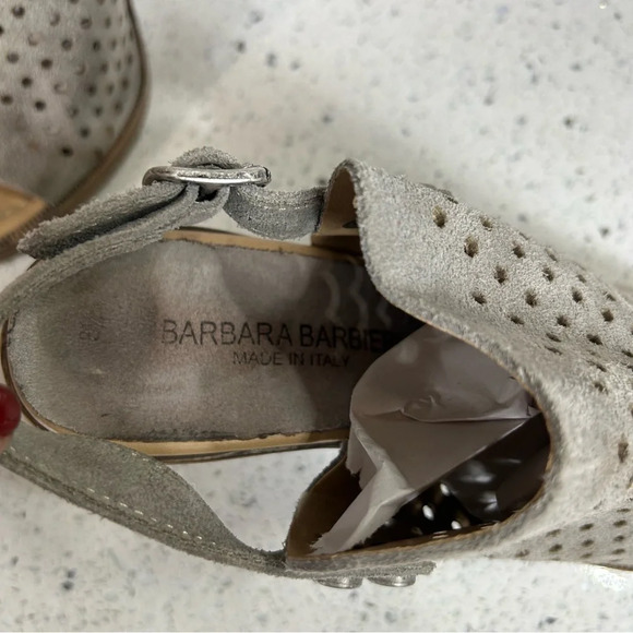 Barbara Barbieri Leather Slingback Peep Toe Block Heel Gray - Picture 4 of 12
